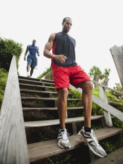 Men running down stairs for exercise