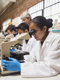 Students working in science lab