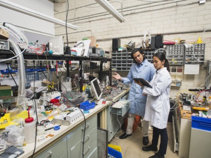 Scientists working in laboratory