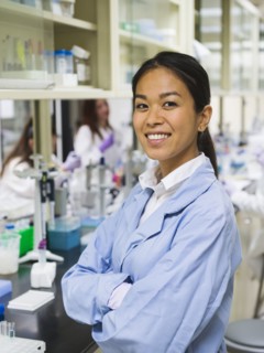 Scientist smiling in laboratory