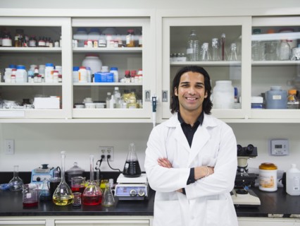 Indian scientist working in laboratory