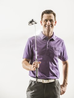 Caucasian golf player smiling