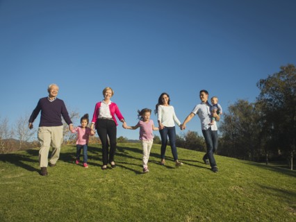 Family walking together in park