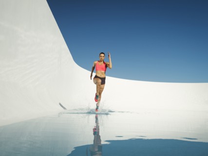 Caucasian woman running on water surface