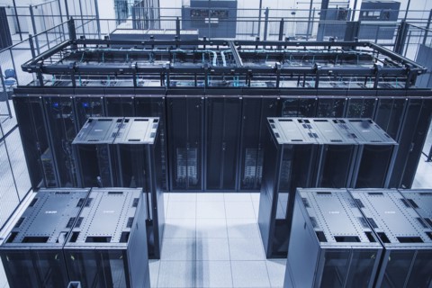 High angle view of technology in server room
