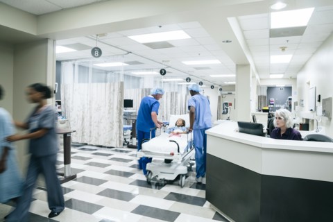 Nurses station in busy hospital