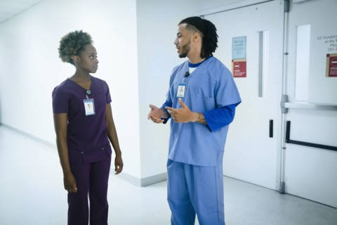 Nurses talking in hospital