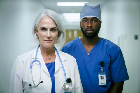 Portrait of serious doctor and nurse