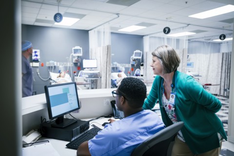 Doctor and nurse using computer