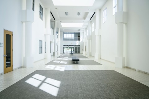 Benches in empty lobby