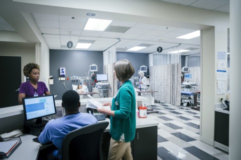Doctor and nurses talking in hospital