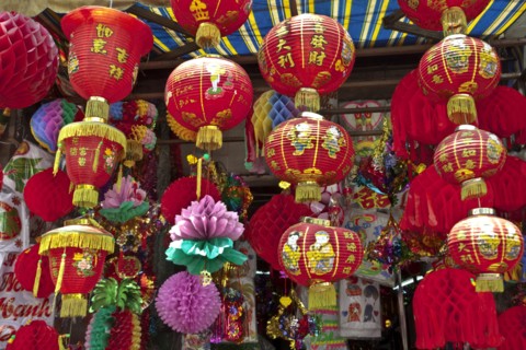 Ornate lanterns in Vietnamese shop