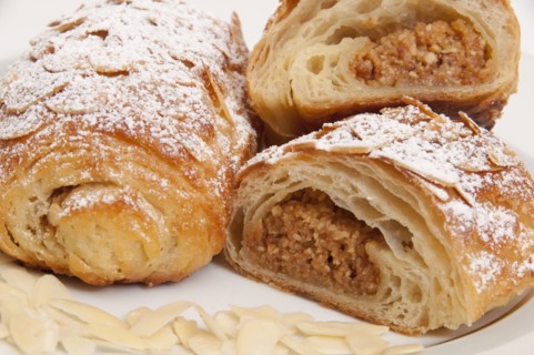Powdered sugar on croissants