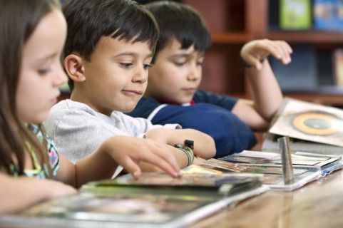 Hispanic students in library