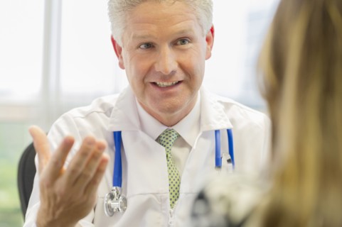 Doctor and patient talking in office