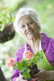 Hispanic woman gardening outdoors