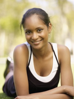 Close up of confident mixed race woman