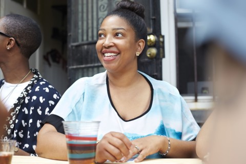 Woman relaxing at table