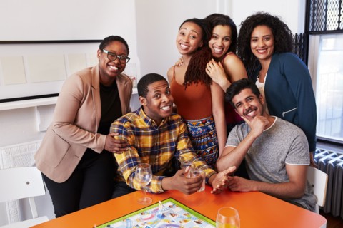 Friends smiling at party