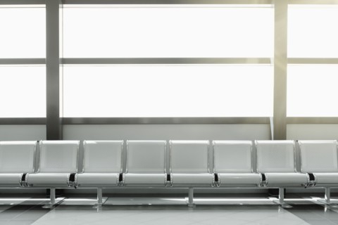Empty seats in airport lobby