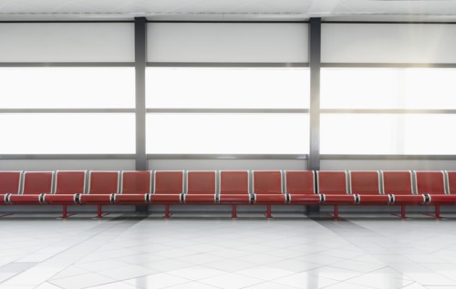 Empty seats in airport lobby