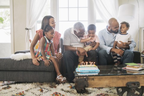 African American family celebrating birthday