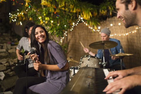 Band performing music on stage