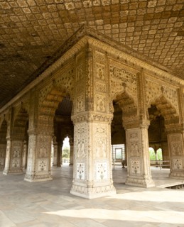 Ornate pillars and arches in Indian building