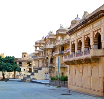 Ornate Indian temple with balconies and tomes