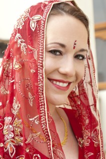 Caucasian woman in traditional Indian clothing