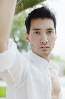 Serious mixed race man