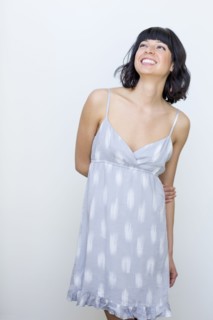 Smiling mixed race woman