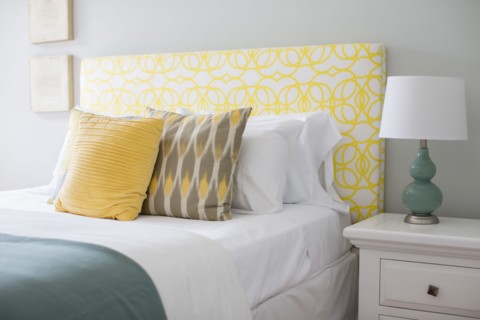 Bed and nightstand in modern bedroom