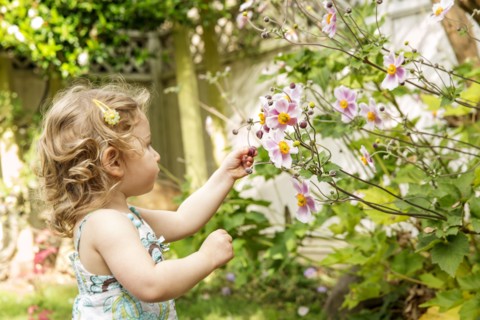 Caucasian girl in garden