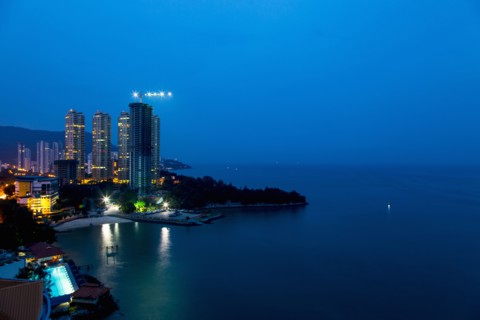 Tanjung Bungah coastline lit up at night