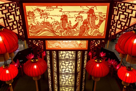 Ornate lanterns in shrine