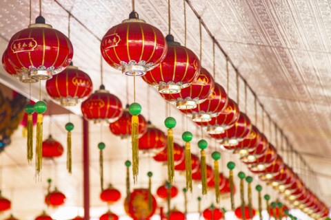 Chinese New Year lanterns hanging from ceiling