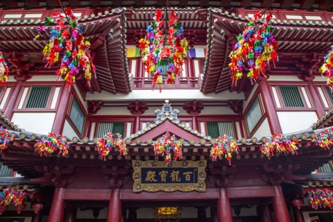 Ornate decorations on Buddha Tooth Relic temple