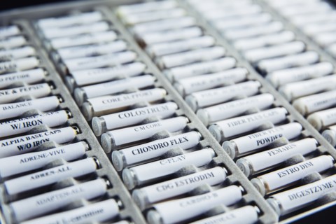 Close up of homeopathic medicine vials