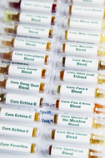 Close up of homeopathic medicine vials