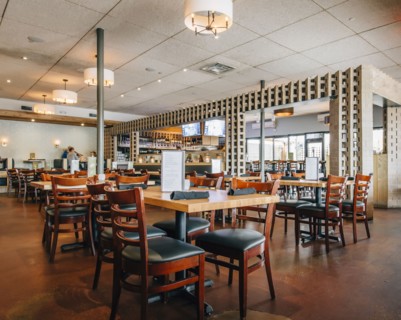 Empty tables and chairs in restaurant