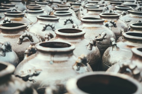 High angle view of empty pots