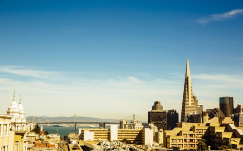 San Francisco cityscape under blue sky