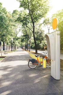 Bicycle rental station in park