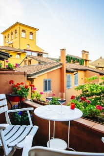 Wine glasses on balcony