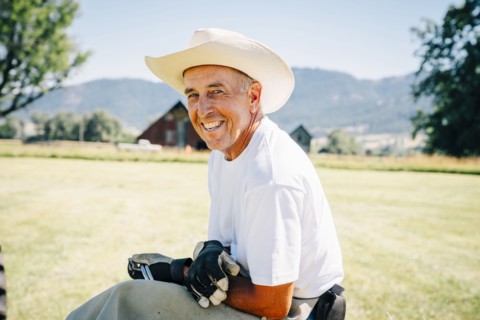 Portrait of smiling Caucasian farmer