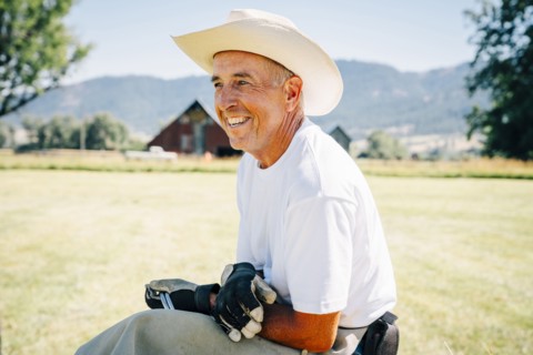 Portrait of smiling Caucasian farmer