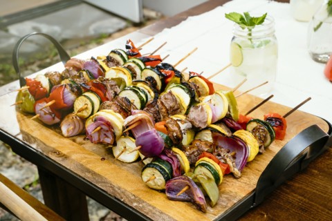 Meat and vegetables on skewers