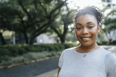 Close up portrait of smiling Black woman