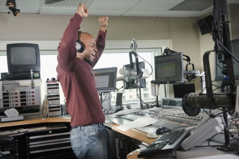 African dj working at radio station